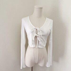 Yozy White Cute Tie-Front Long Sleeve Top Women’s Size Small